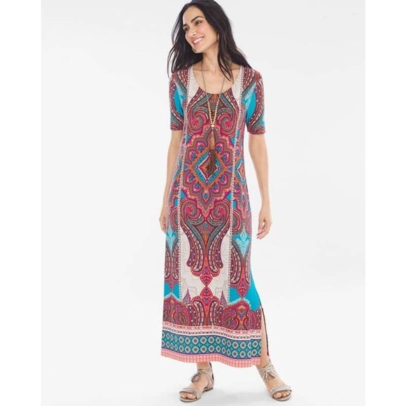 Chico's Dresses & Skirts - Chicos Maxi Medallion Long Dress XL 3 Festive Festival Wrinkle Resistant Stretch